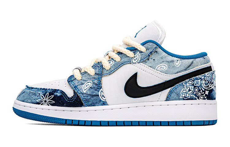 Jordan Air Jordan 1 Low 'Washed Denim' Low-Top Vintage Basketball Shoes GS White Blue