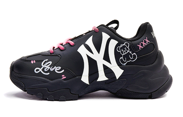 MLB Big Ball Chunky Anti-Slip And Wear-Resistant Height Increasing Low-Top Chunky Sneakers Unisex Black Pink