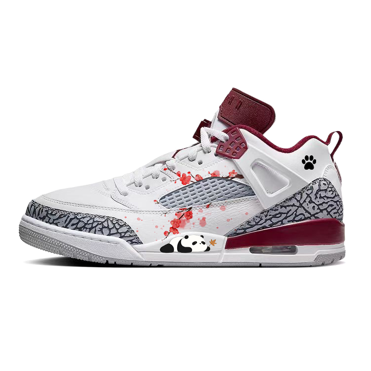 Jordan Spizike Red Plum Plum Panda Bear Wear-Resistant Slip-Resistant Low-Top Vintage Basketball Shoes Men's White Red