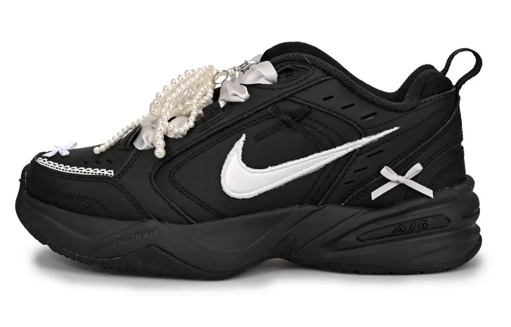 Nike Air Monarch 4 Abrasion Resistant Low Top Chunky Sneakers Unisex Black Silver