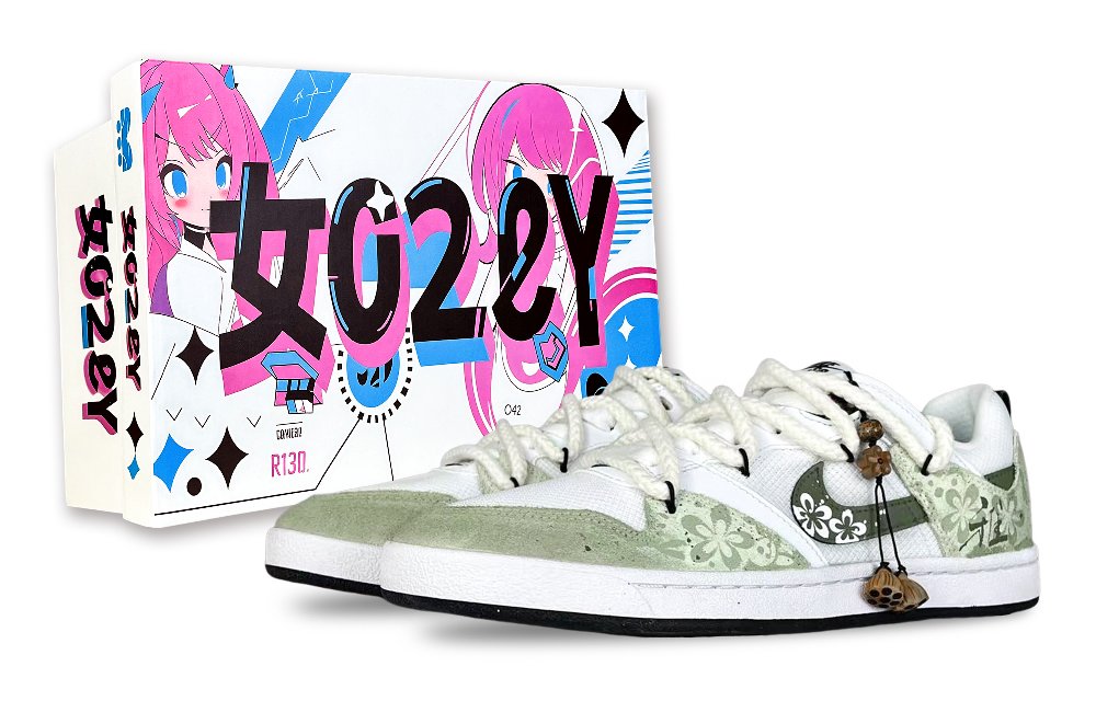 Nike SB Alleyoop Fairyland, Green Plum Rain Abrasion Resistant Low Top Skateboard Shoes Unisex White Green