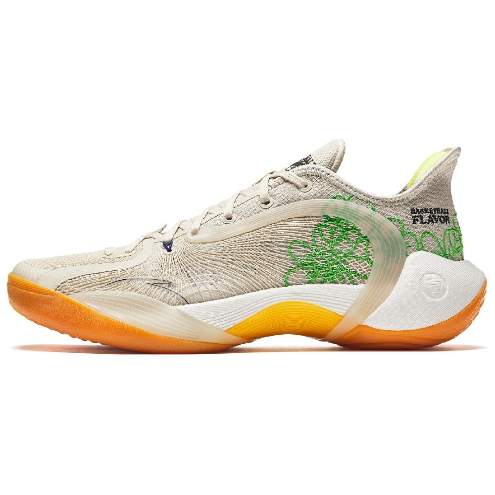 Anta 3 Point Rain 2 Shock Absorbers With Slip Resistant Features Low Top Basketball Shoes Men's Beige Orange Green