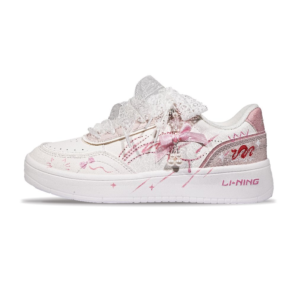 LiNing Su Slip Resistant Shock Absorbers With Abrasion Resistant Properties Low Top Skateboard Shoes Women's White Pink