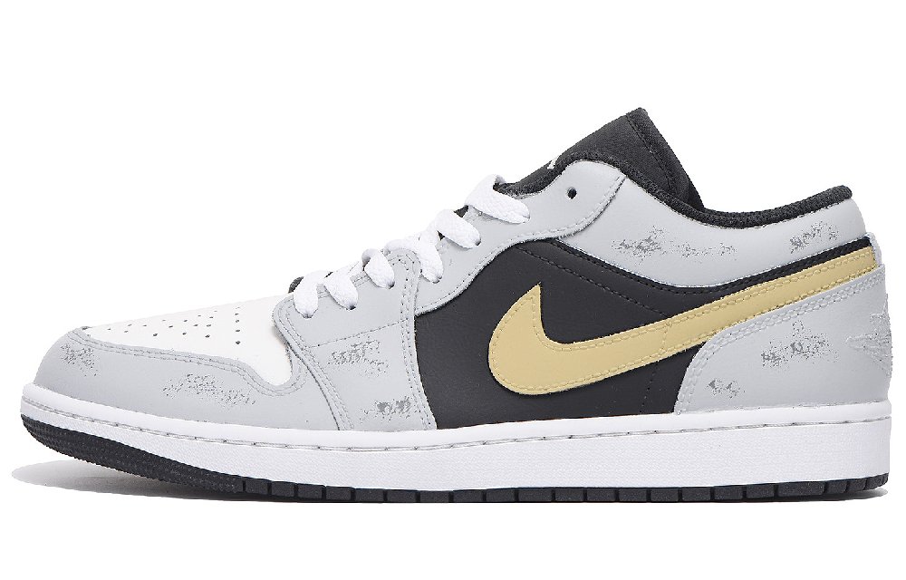 Jordan Air Jordan 1 Slip Resistant And Abrasion Resistant Coverage Low Top Vintage Basketball Shoes Unisex Light Gray