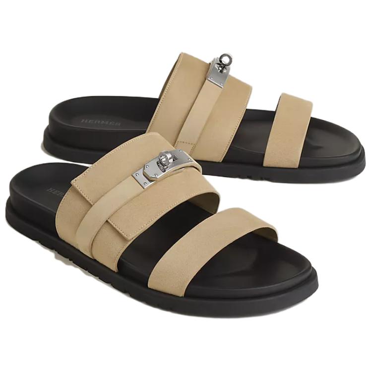 HERMES Slip Resistant Slide Slippers Men's Beige
