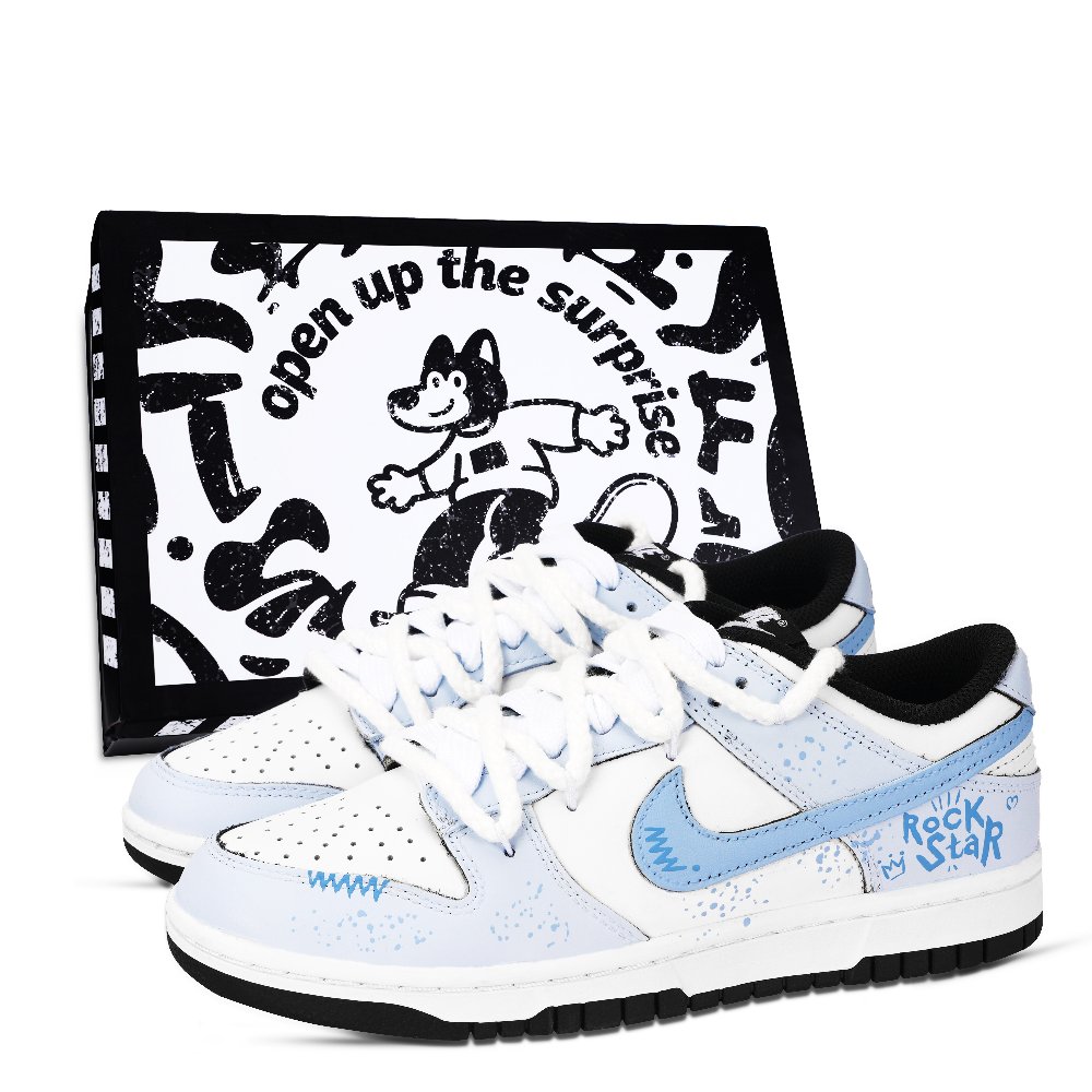 Nike Dunk Black White, Rock Yellow Crown Abrasion Resistant Low Top Skateboard Shoes Unisex Blue White