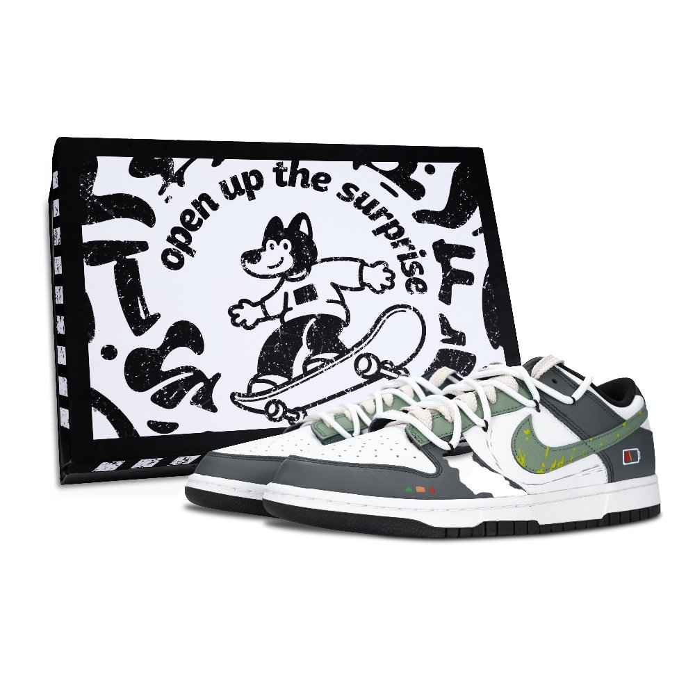Nike Dunk Battery Level Alert Anti Slip Wear Resistant Low Top Skateboard Shoes Unisex Olive Green