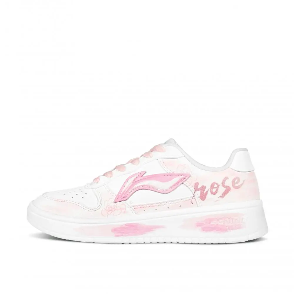 LiNing Pontoon Boats Slip Resistant, Abrasion Resistant, Breathable Low top Skateboard Shoes Women's Pink White