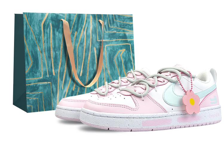 Nike Court Borough Anti-Slip Wear-Resistant Low-Top Skateboard Shoes Women's Pink White