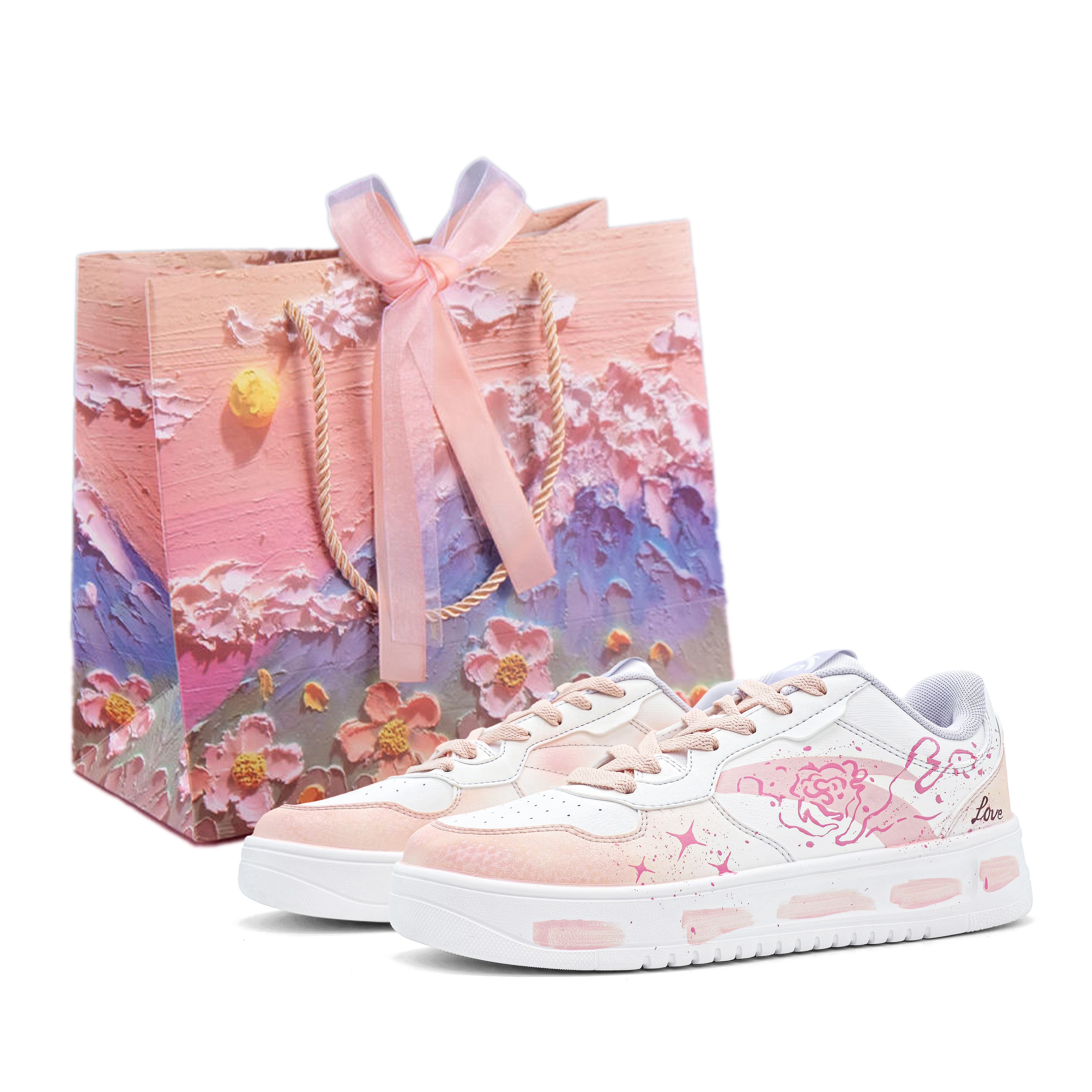 Anta Relaxed Rose Nebula, Shopping Bag Wear resistant And Lightweight Low top Skateboard Shoes Women's White Pink