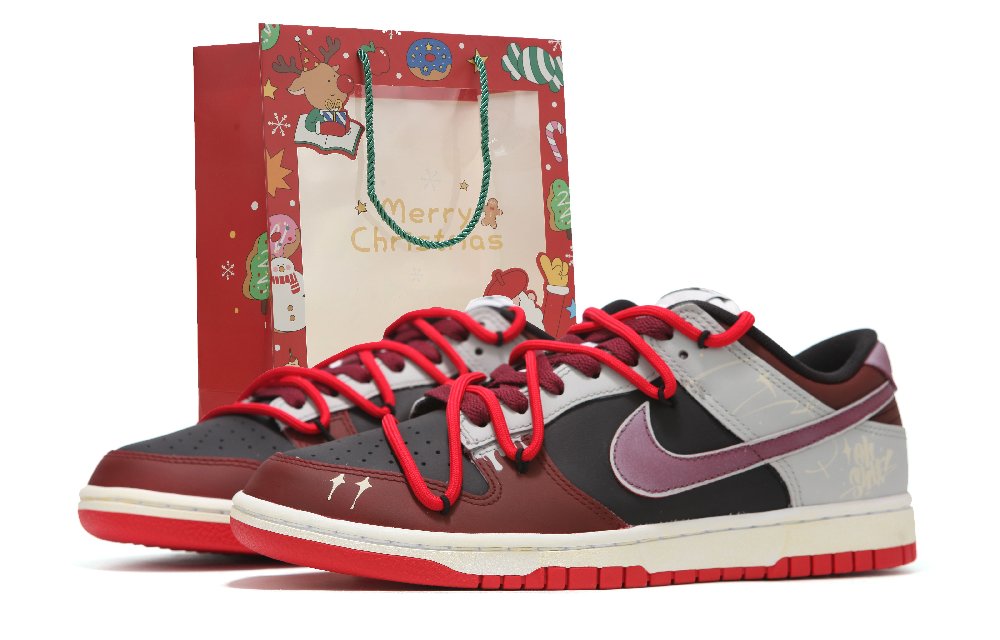 Nike Dunk Slip-Resistant Low-Top Skateboard Shoes Unisex Black Red