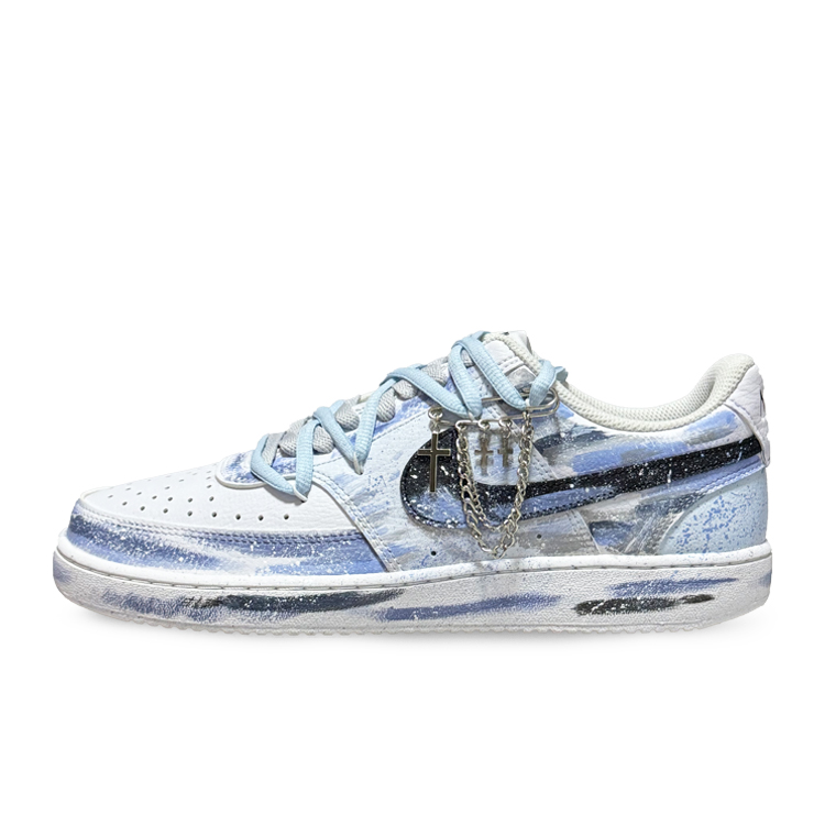 Nike Court Vision 1 Slip-Resistant Breathable Low-Top Skateboard Shoes Unisex Blue Black White Gray
