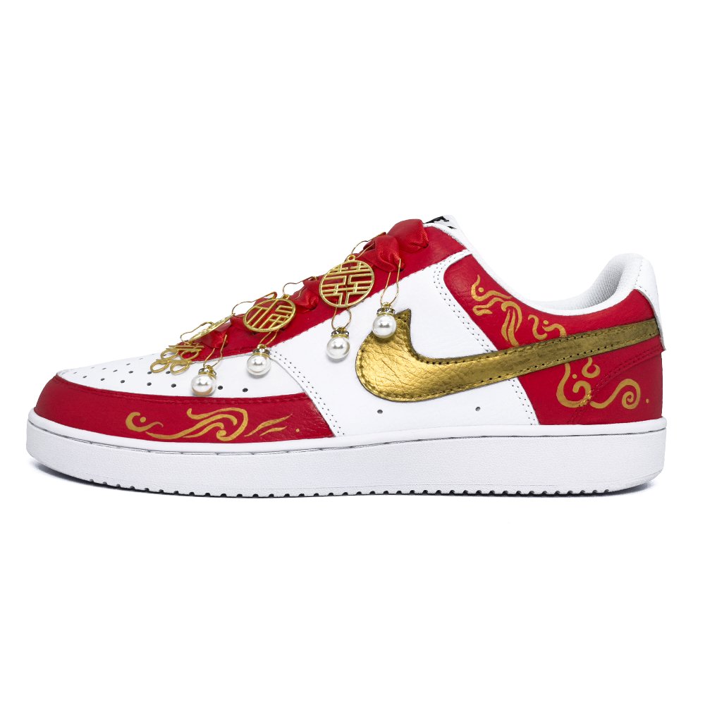 Nike Court Vision 1 Bonded For Life Anti Slip Wear Resistant Low Top Skateboard Shoes Unisex Red White Gold