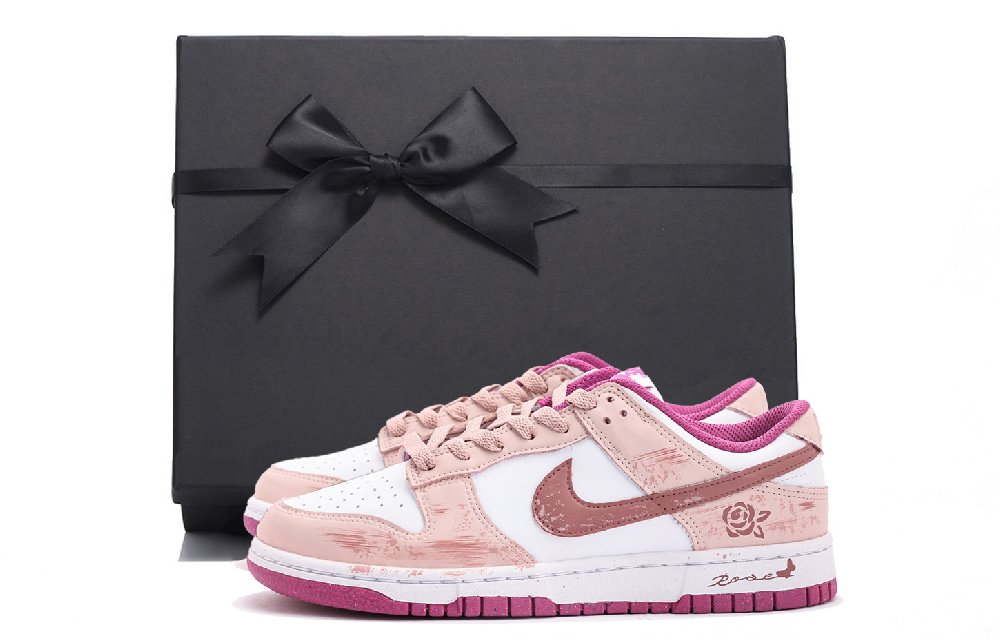 Nike Dunk Anti Slip Wear Resistant Low Top Skateboard Shoes Women's Pink White