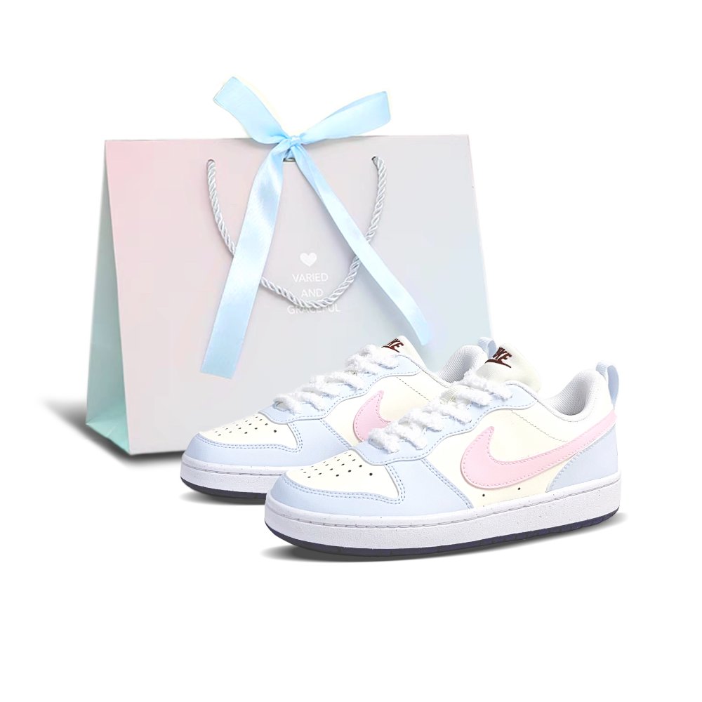 Nike Court Borough Sea Salt Peach Anti Slip Wear Resistant Low Top Skateboard Shoes Women's Blue Pink