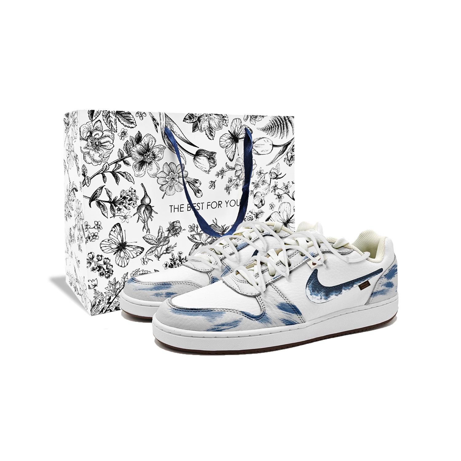 Nike EBERNON Blue And White Porcelain Wear resistant And Lightweight Low top Skateboard Shoes Men's Blue White