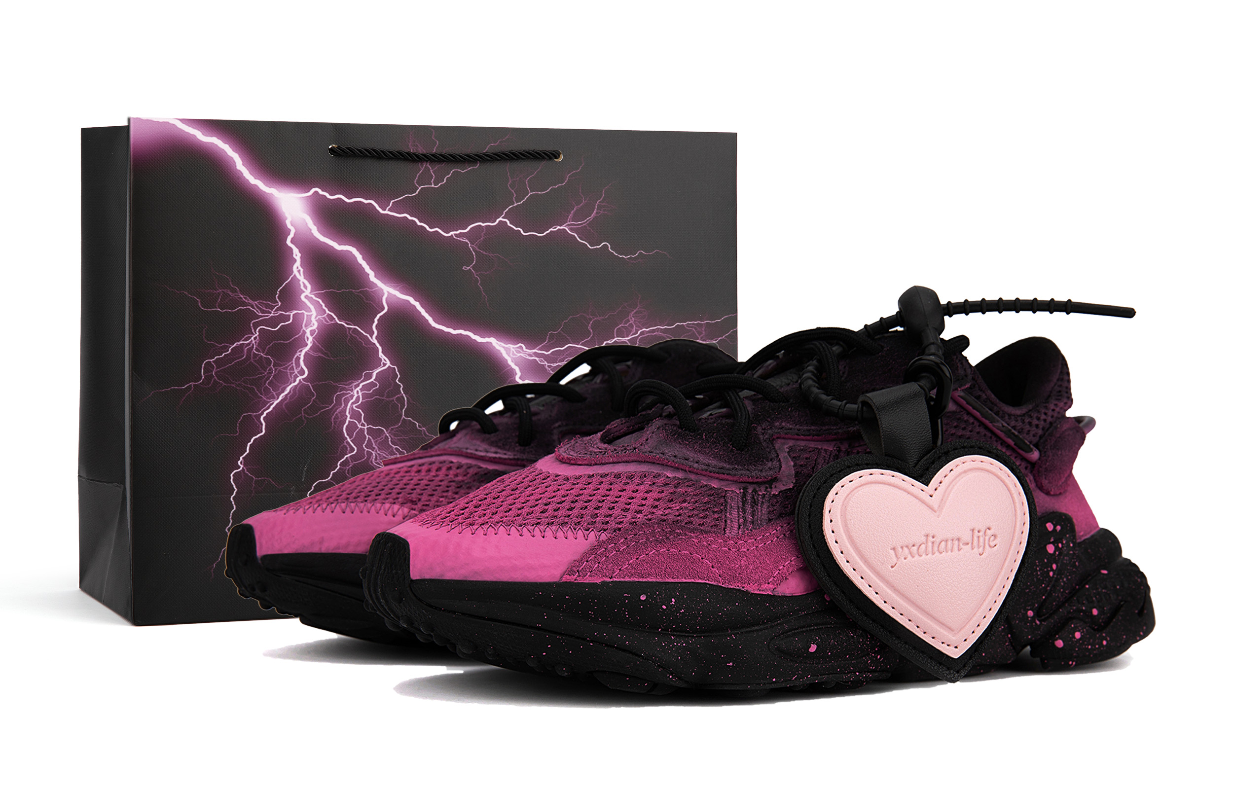 Adidas Originals Ozweego Abrasion Resistant Low Top Chunky Sneakers Unisex Black Pink