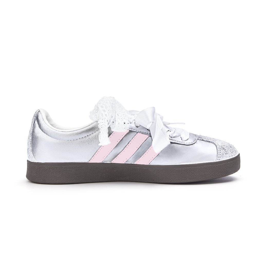 Adidas Neo VL Court 2.0 Low Top Skateboard Shoes Unisex Silver Pink