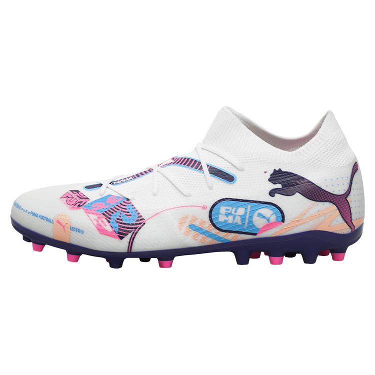 PUMA FUTURE 7 MATCH MG Rubber Short Studs Artificial Ground Coverage Support Soccer Shoes Unisex White Blue Pink