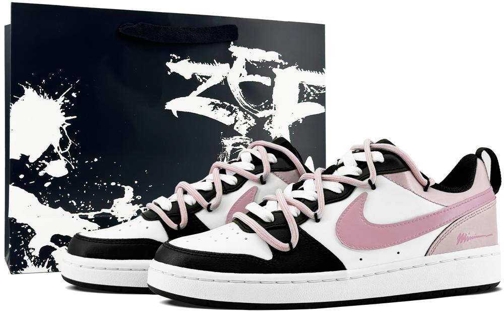 Nike Court Borough Anti-Slip Wear-Resistant Low-Top Skateboard Shoes GS Black Pink