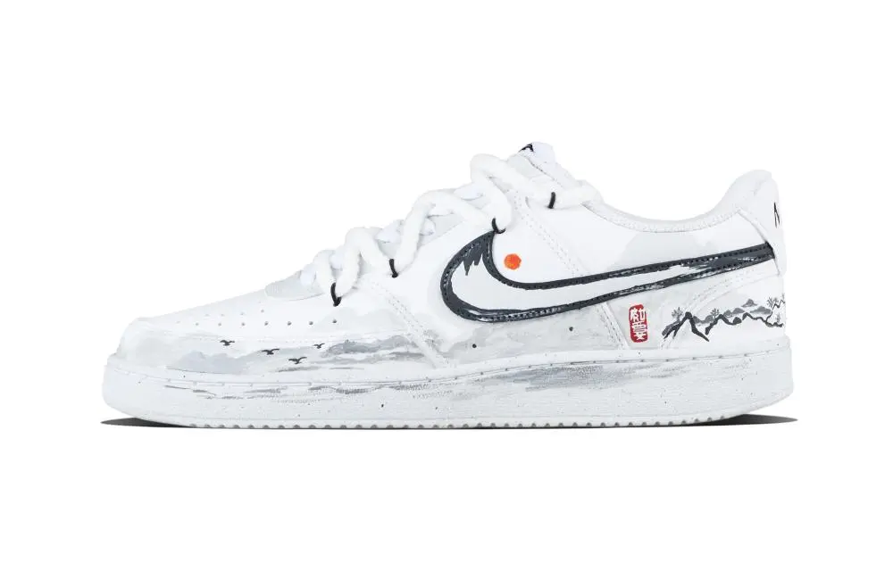 Nike Court Vision 1 Ink And Shadow Abrasion Resistant Low top Skateboard Shoes Unisex Gray White