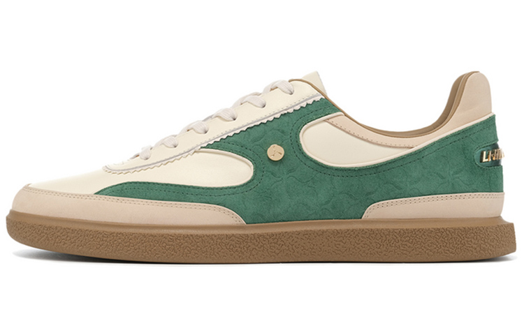 LI-NING 1990 Clouds Slip-Resistant Cushioning Wear-Resistant Low-Top Skateboard Shoes Men's Beige Green