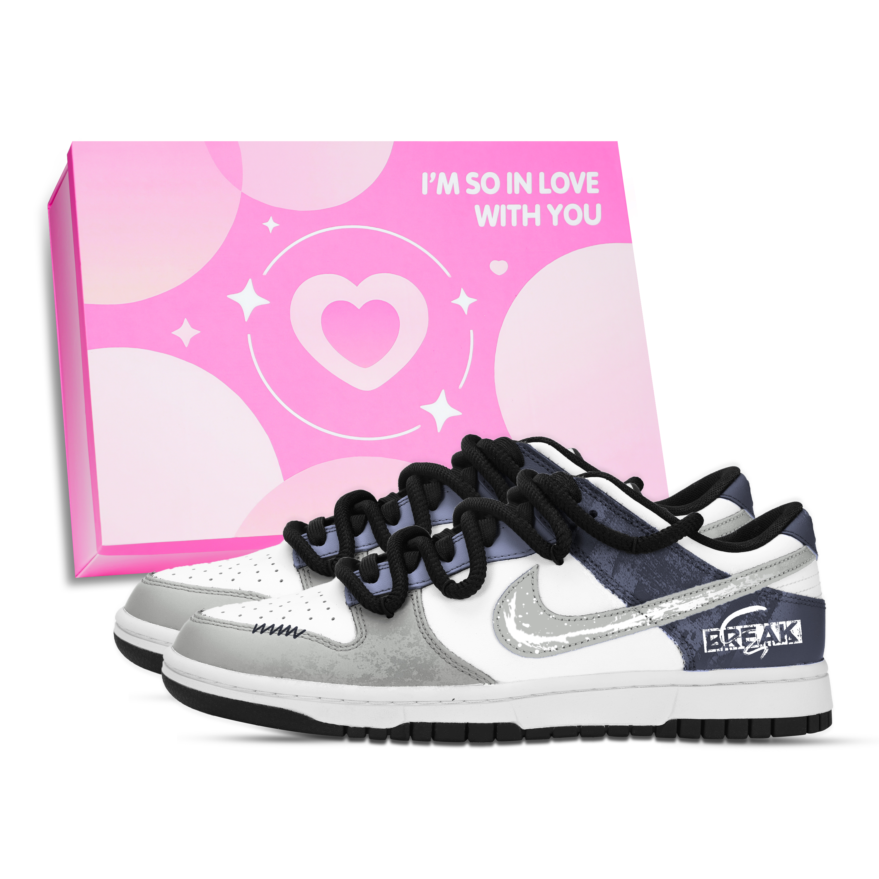 Nike Dunk Fragmented Dreams Slip Resistant Abrasion Resistant Low top Skateboard Shoes Unisex Black Gray Blue