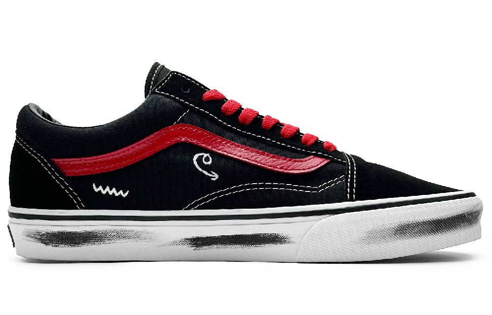 Vans Old Skool Anti-Slip Wear-Resistant Low-Top Skateboard Shoes Unisex Black Red