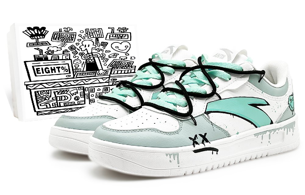Anta Slip-Resistant Cushioning Low-Top Skateboard Shoes Men's White Cyan