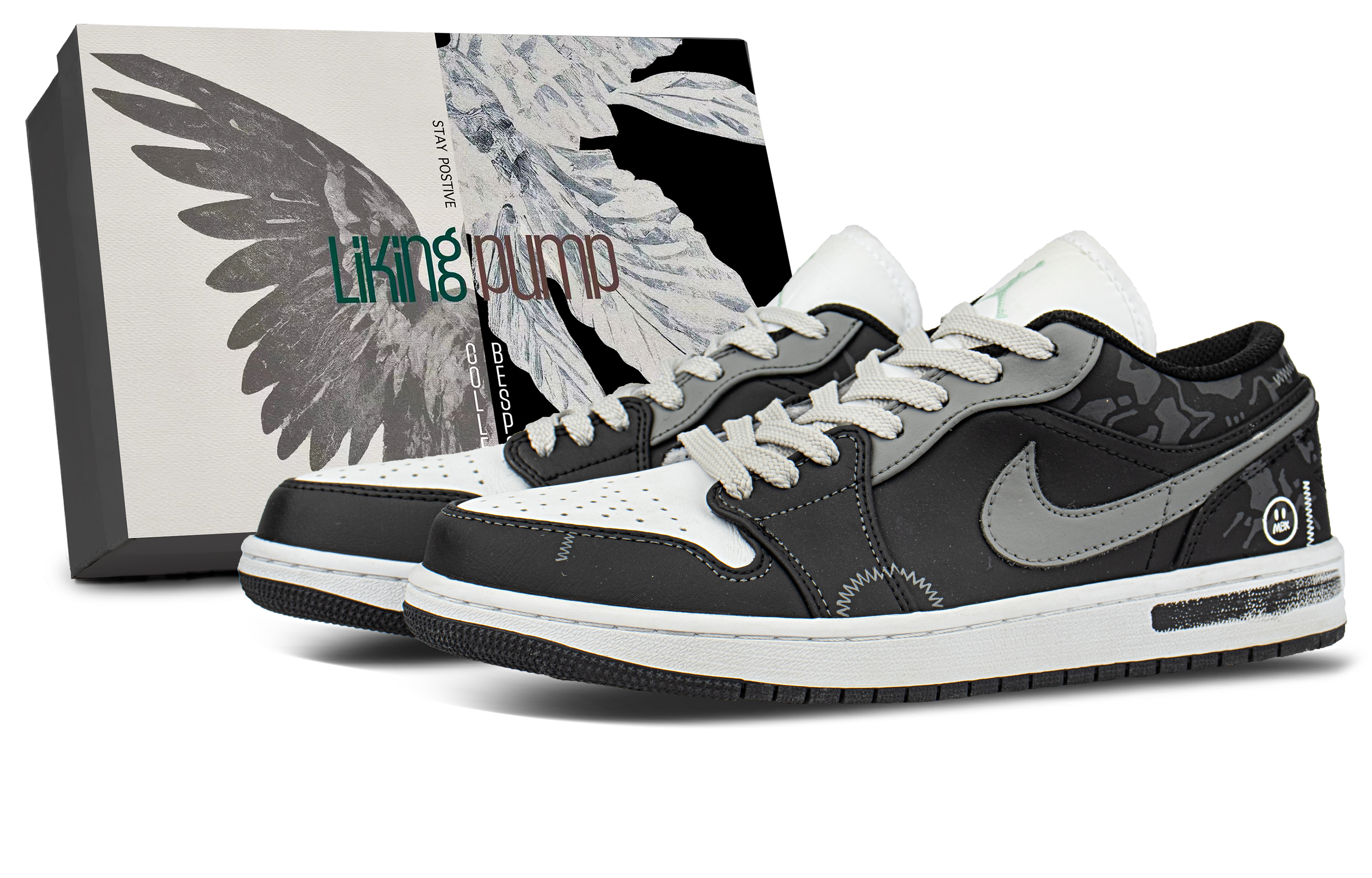 Jordan Air Jordan 1 Cushioning Low top Vintage Basketball Shoes Unisex Black Gray