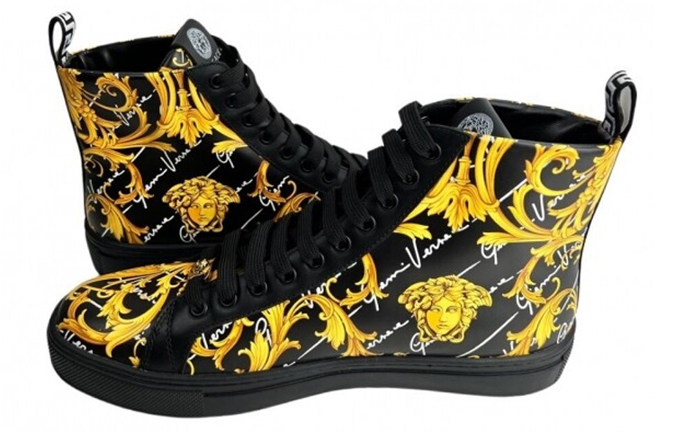 FANSIZHE Barocco High Top Stylish Skateboarding Shoes Men's Black Gold