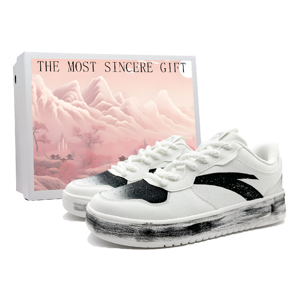 Anta Slip-Resistant Cushioning Low-Top Skateboard Shoes Unisex Black White