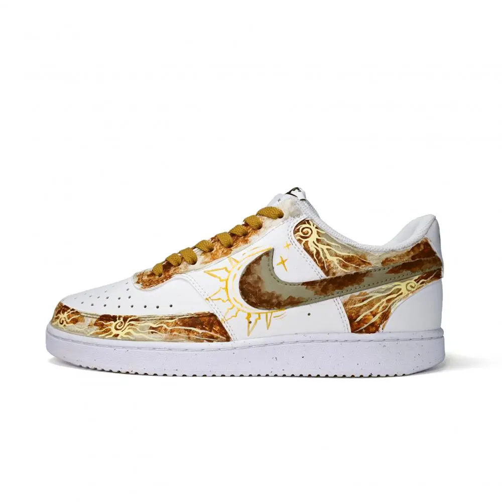 Nike Court Vision 1 LOW Sun And Moon Mystery Abrasion Resistant Low top Skateboard Shoes Unisex Gold Brown