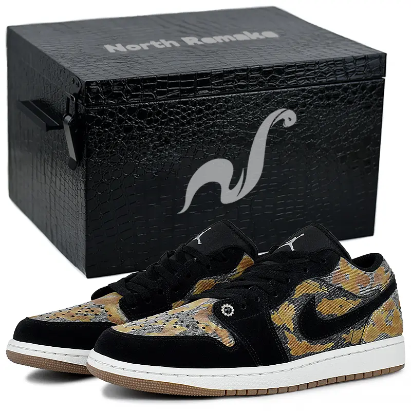 Jordan Air Jordan 1 Abrasion Resistant Low Top Vintage Basketball Shoes Men's Black Yellow