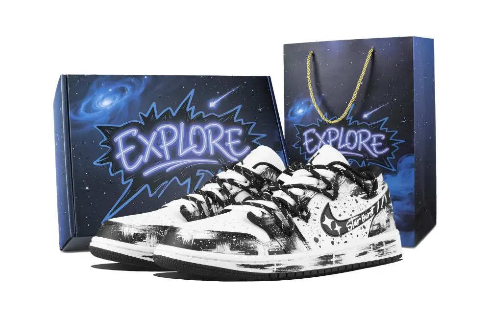 Jordan Air Jordan 1 Cross Star Box Low top Vintage Basketball Shoes Unisex Black White