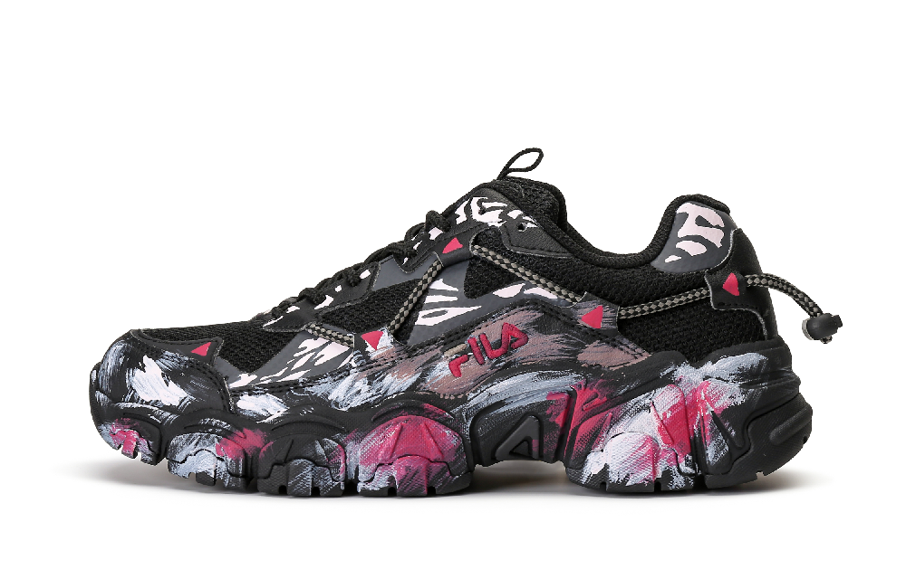 FILA Fluid Classic, Cat Paw Abrasion Resistant Low Top Casual Shoes Unisex Black Pink