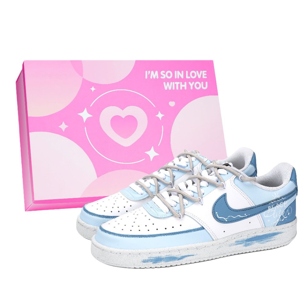 Nike Court Vision 1 Ocean Beach Abrasion Resistant Low Top Skateboard Shoes Unisex Light Blue