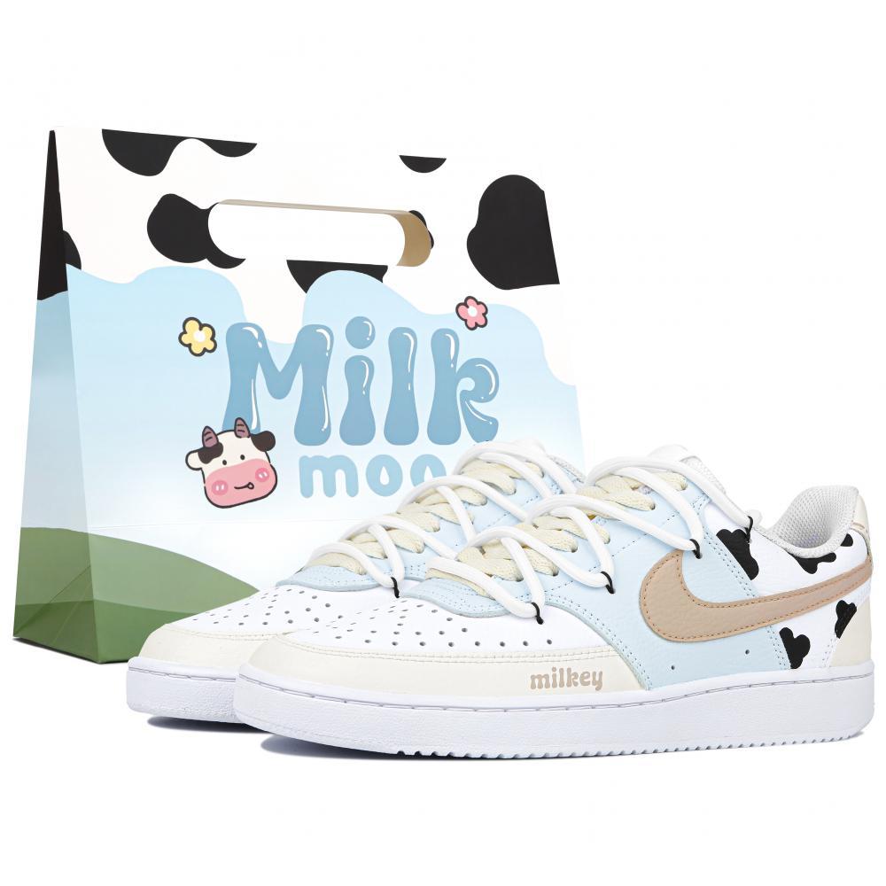 Nike Court Vision 1 Cow Paradise Wear-resistant And Lightweight Low-Top Skateboard Shoes Women's Beige Blue