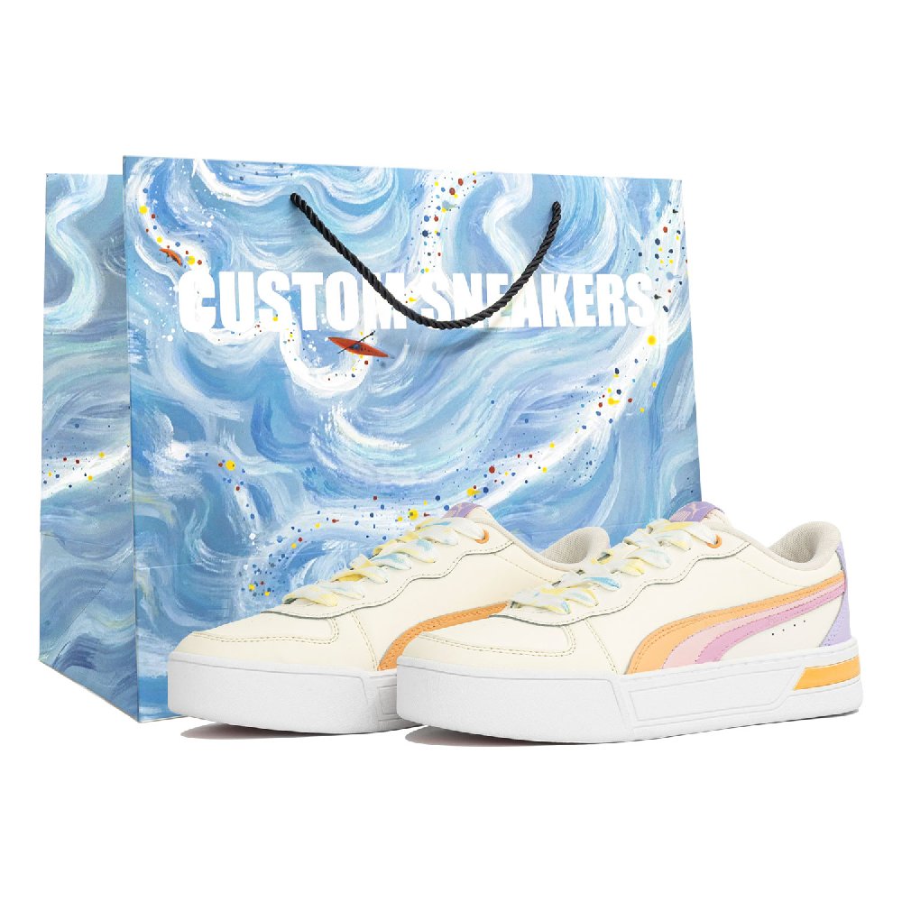 PUMA Skye Kaleidoscope, Rainbow Planet, Shopping Bag Anti Slip Wear Resistant Low Top Skateboard Shoes Women's Ecru