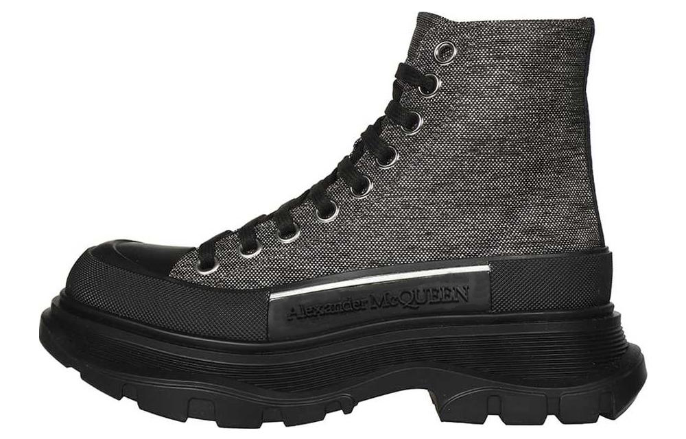 Alexander McQueen Tread Slick Lace Up Boot Black Silver Women's