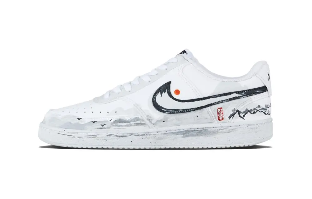 Nike Court Ink And Shadow Abrasion Resistant Slip Resistant Low top Skateboard Shoes Men's Gray White