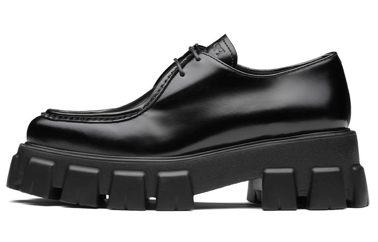 PRADA Monolith 55mm Pointy Lace Up Loafer Black Brushed Leather Women's