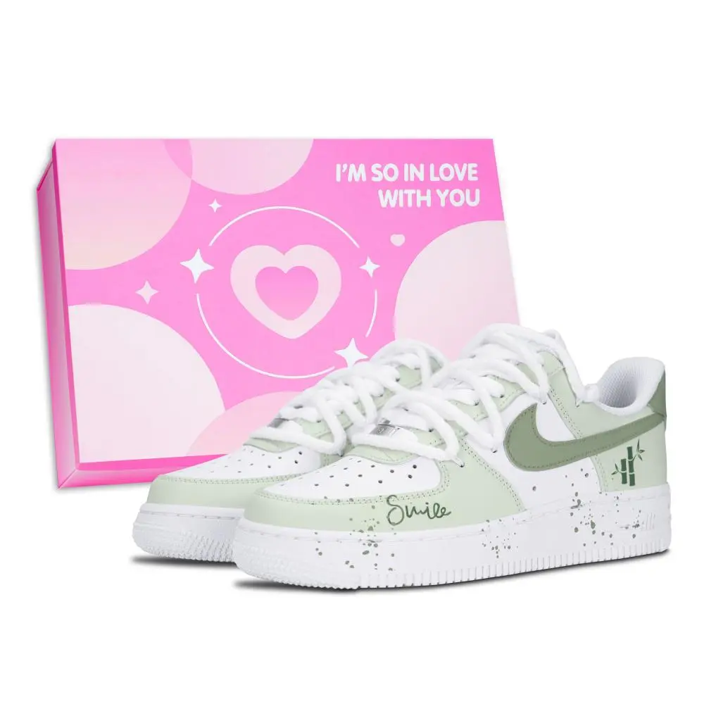 Nike Air Force 1 Green Shade Bamboo Pink Shoe Box Abrasion Resistant Low top Skateboard Shoes Unisex Green