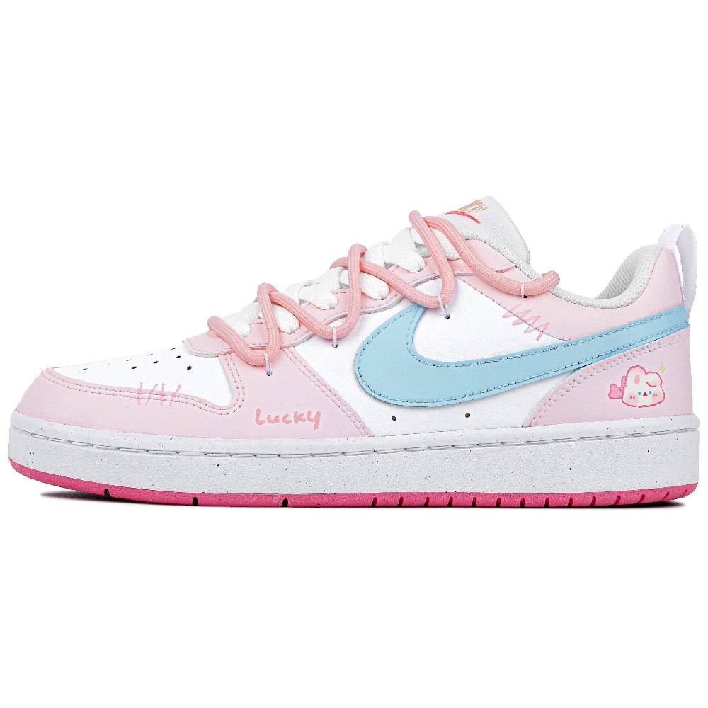 Nike Court Borough LOW Lucky Little Bunny Qian Anti-Slip Wear-Resistant Low-Top Skateboard Shoes GS Blue Pink