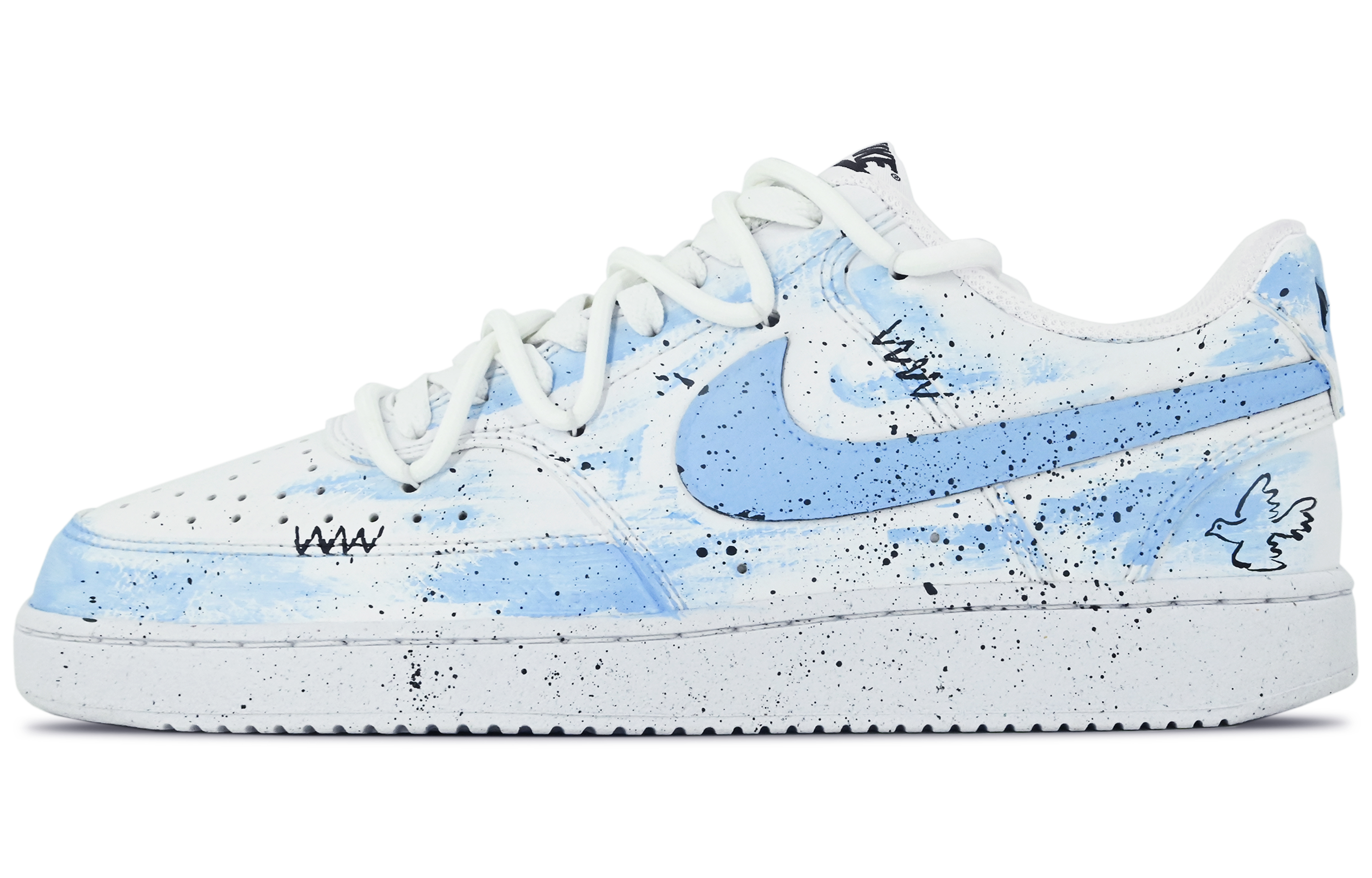 Nike Court Vision 1 Peace Is Flying Anti Slip Wear Resistant Low Top Skateboard Shoes Men's White Blue