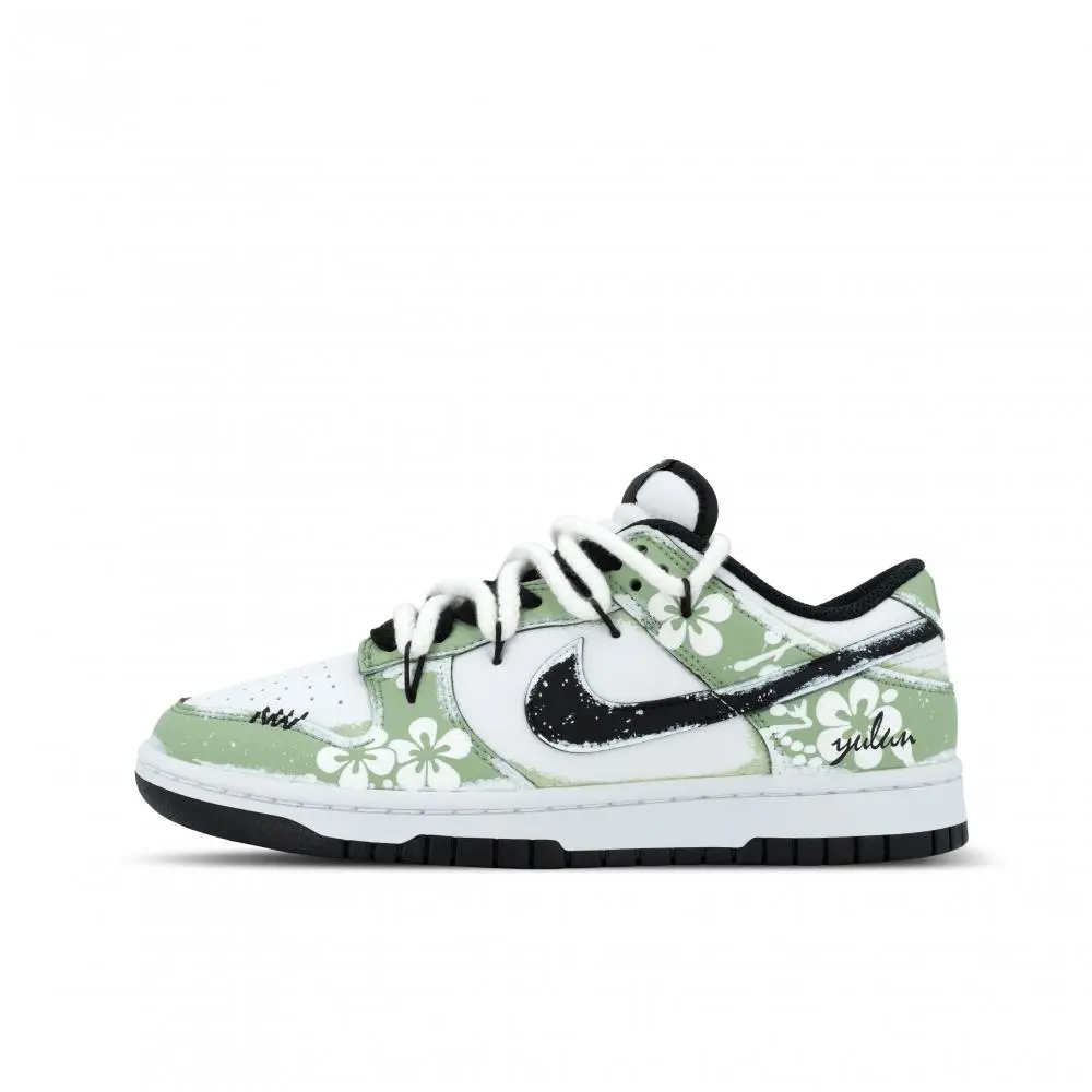 Nike Dunk Matcha Flower Language Low Top Skateboard Shoes Unisex White Green