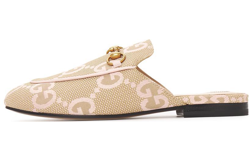 GUCCI Jumbo Gg Princetown Slipper Beige Light Pink Canvas Women's