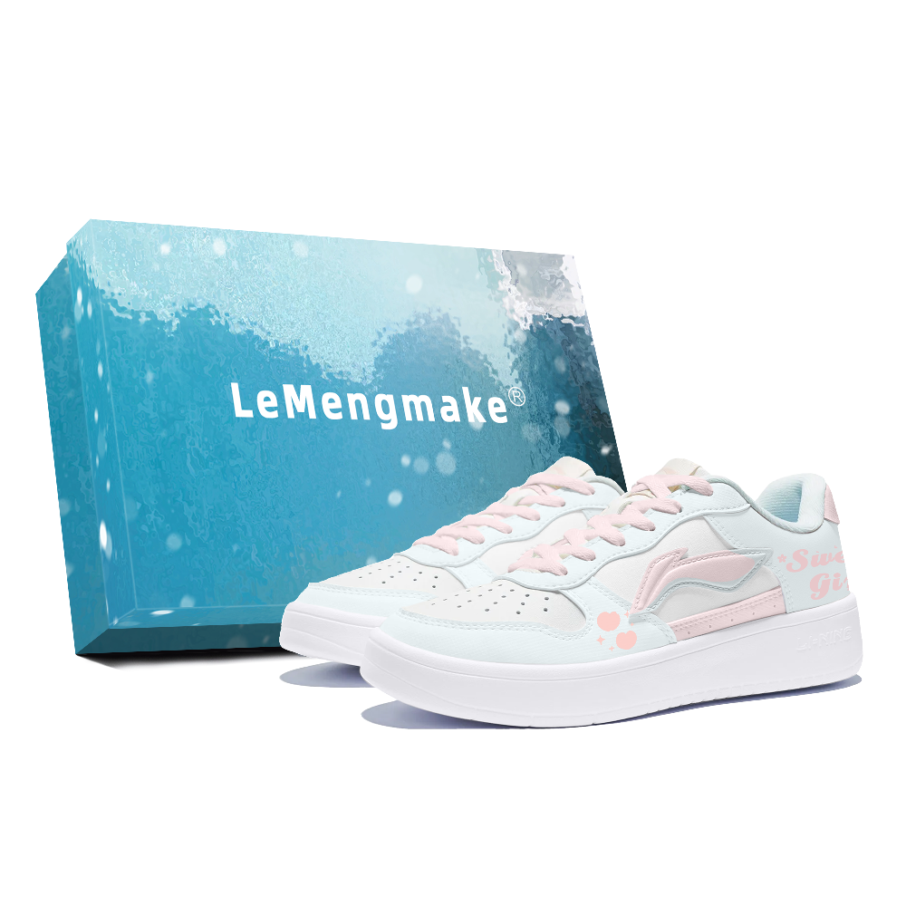 LiNing Pontoon Boats Anti Slip Wear Resistant Low Top Skateboard Shoes Women's Blue Pink