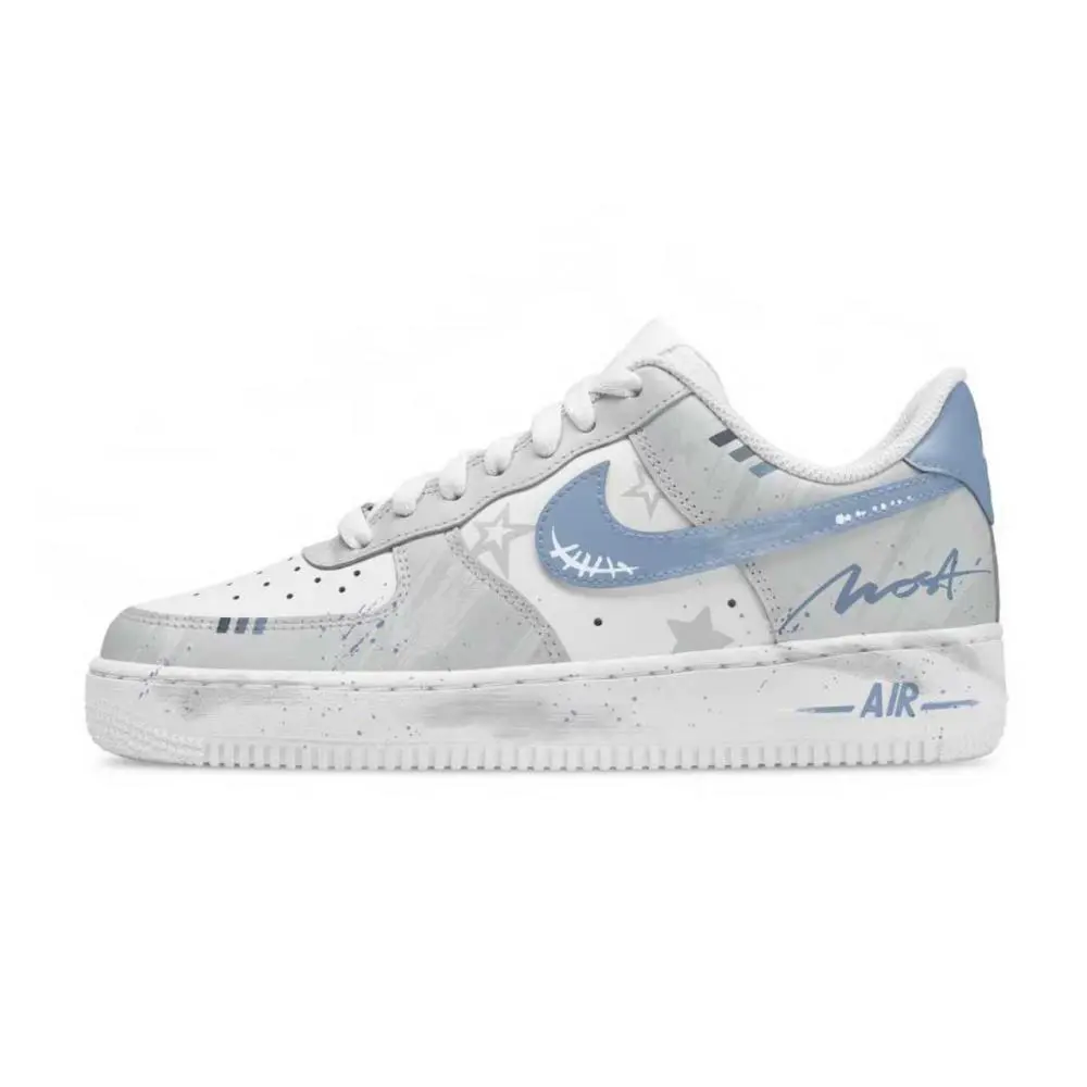 Nike Air Force 1 Love Of Blue Gray Abrasion Resistant Low top Skateboard Shoes Unisex Gray Blue
