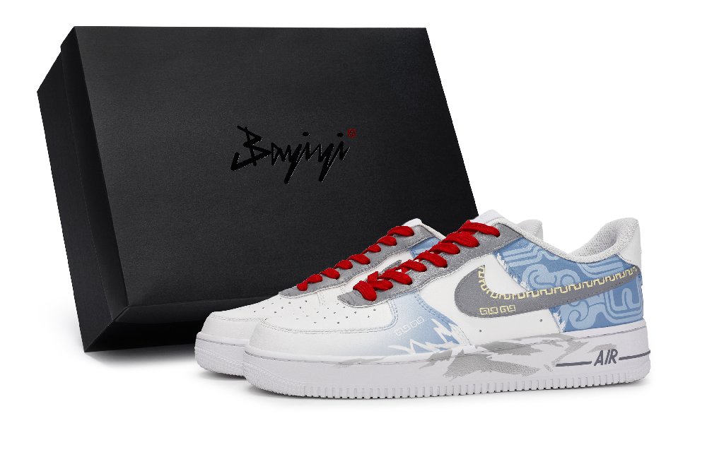 Nike Air Force 1 Anti-Slip Wear-Resistant Low-Top Skateboard Shoes Unisex White Blue Gray